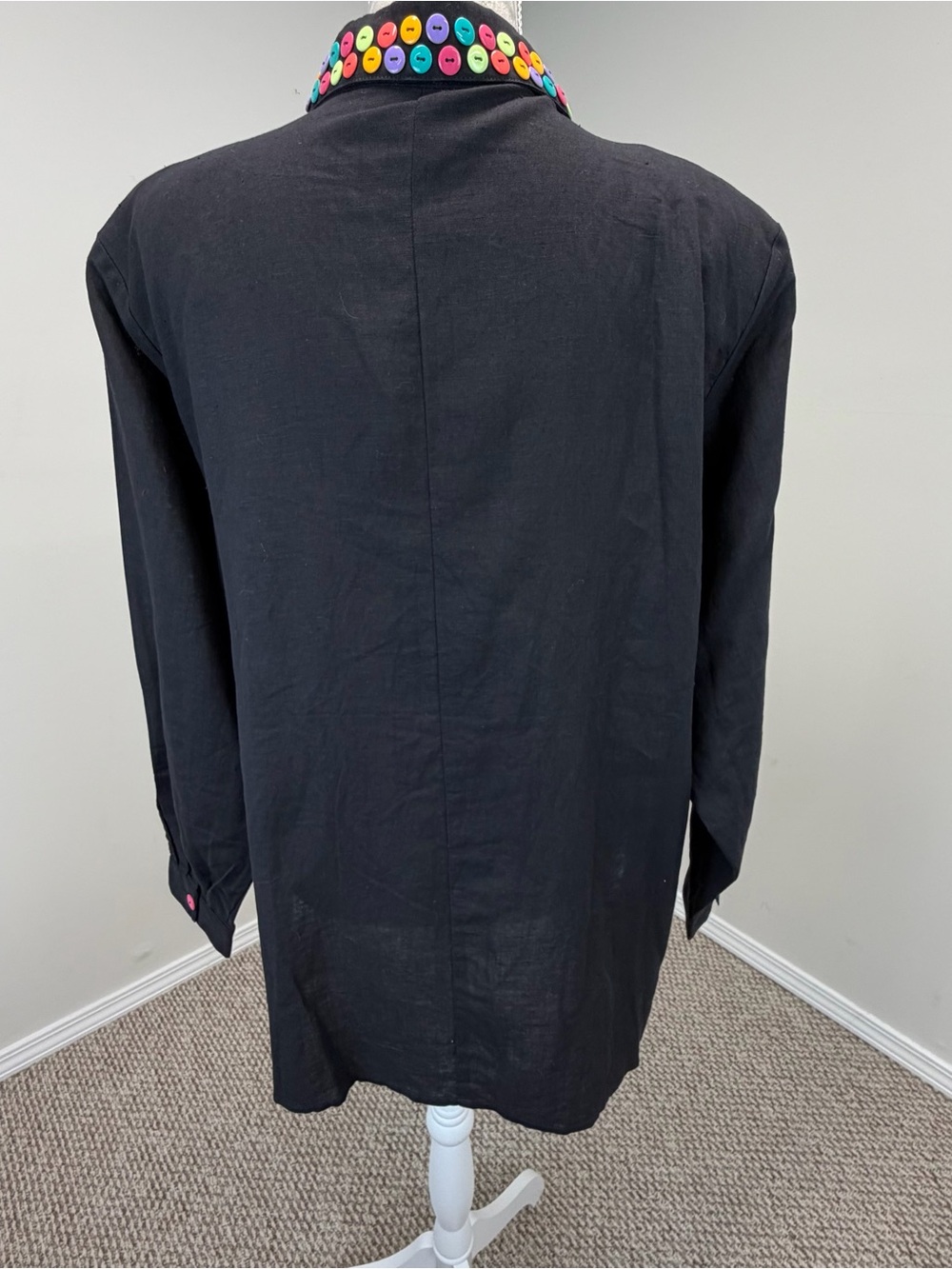 VTG Diane Gilman Black Linen Blend Blouse Top Sz XL Multicolor Button Accent NWT - Picture 6 of 15